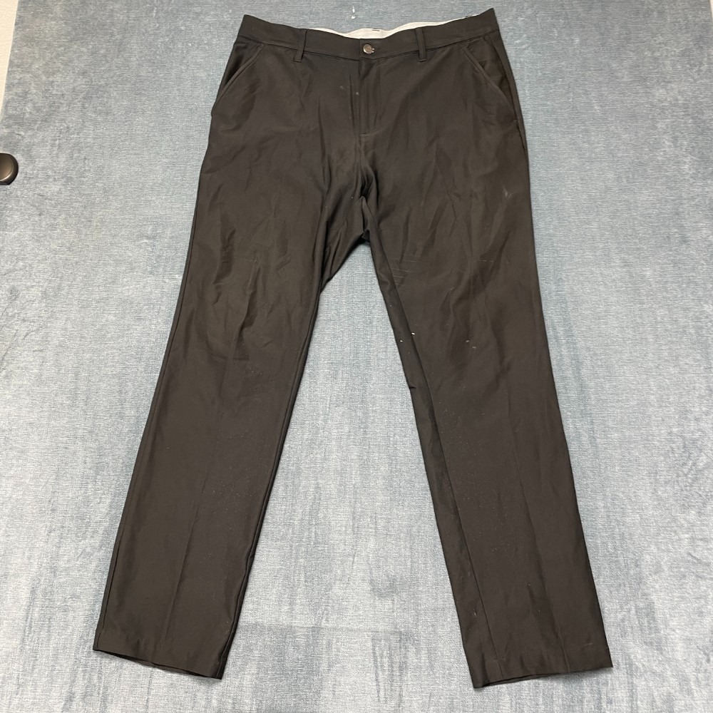 Adidas Golf Pants Men 36x30 Black 3 Stripes Logo Slim Fit Performance Flat Front